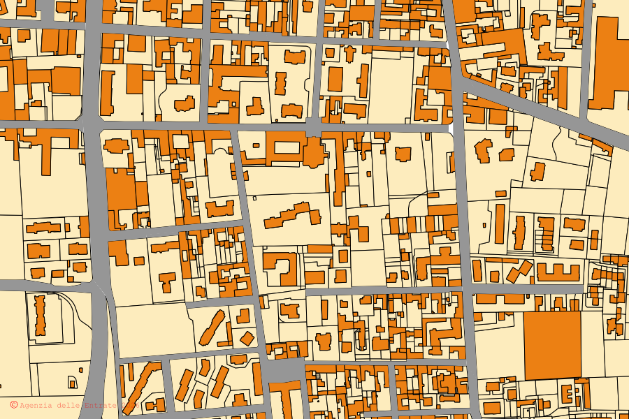 Mappa catastale del centro di Seregno: particelle e fabbricati, cartografia Agenzia delle Entrate