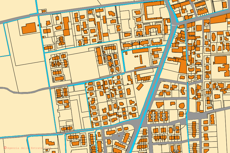 Mappa catastale del centro di Sergnano: particelle e fabbricati, cartografia Agenzia delle Entrate