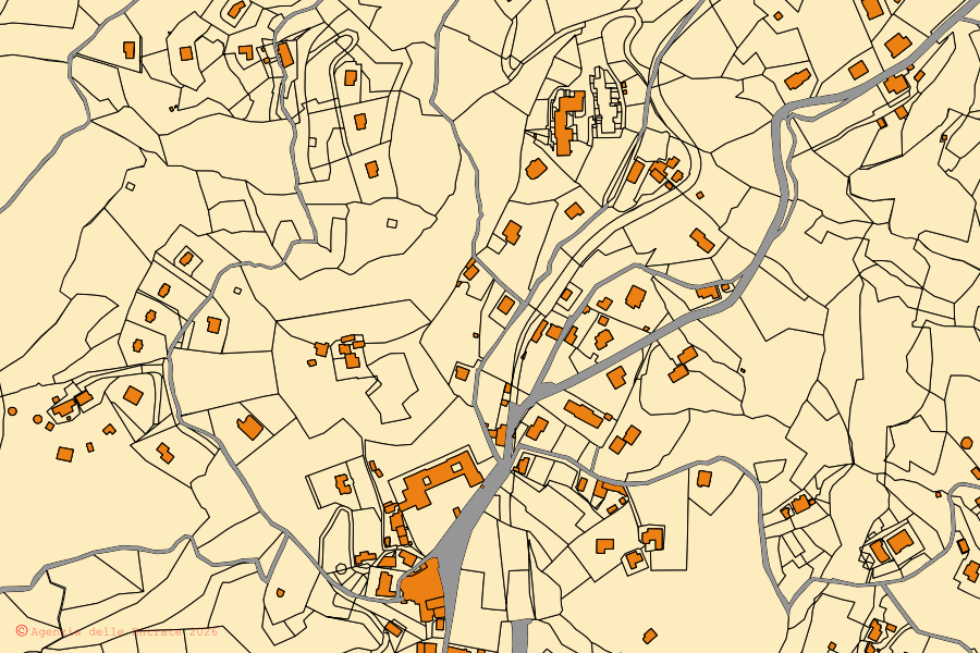 Mappa catastale del centro di Serra Riccò: particelle e fabbricati, cartografia Agenzia delle Entrate