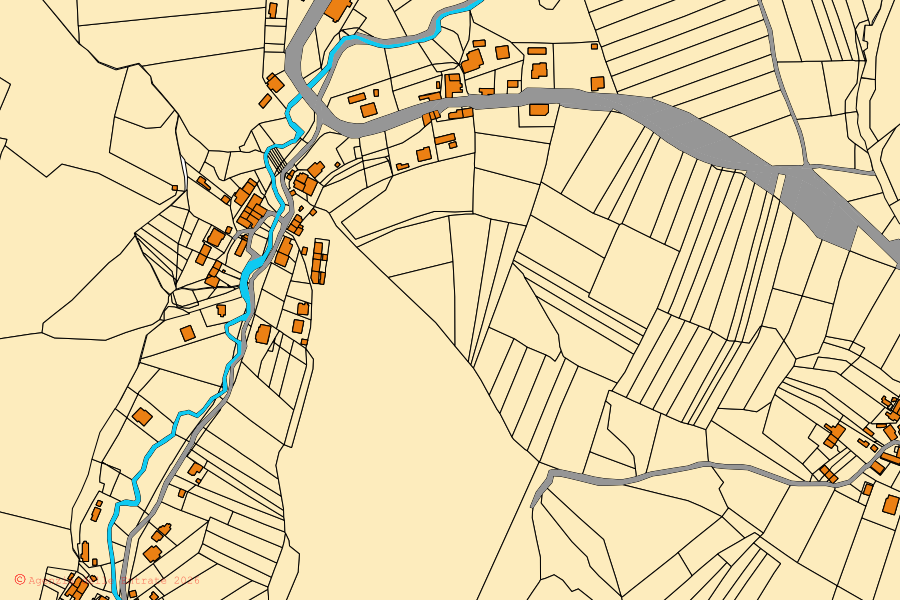 Mappa catastale del centro di Serra Sant'Abbondio: particelle e fabbricati, cartografia Agenzia delle Entrate