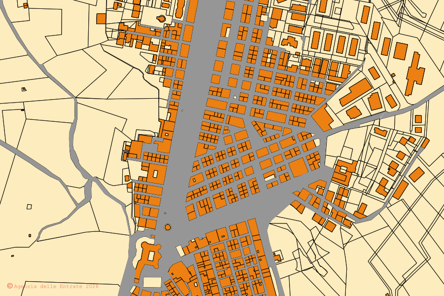 Mappa catastale del centro di Serracapriola: particelle e fabbricati, cartografia Agenzia delle Entrate