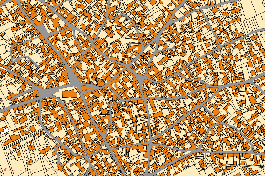 Mappa catastale del centro di Serramanna: particelle e fabbricati, cartografia Agenzia delle Entrate