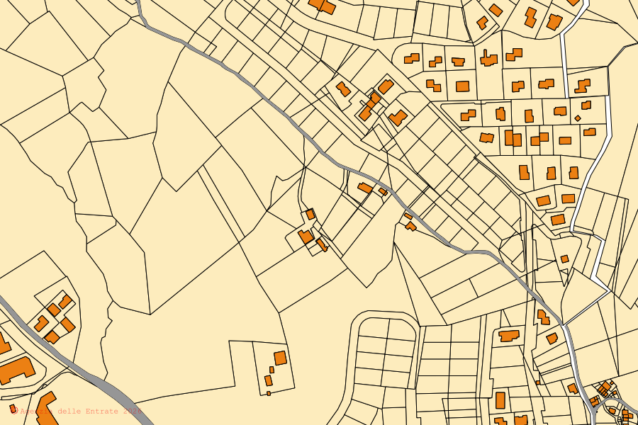 Mappa catastale del centro di Serramazzoni: particelle e fabbricati, cartografia Agenzia delle Entrate