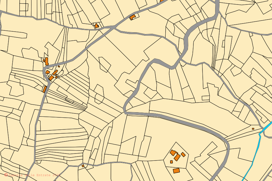 Mappa catastale del centro di Serramonacesca: particelle e fabbricati, cartografia Agenzia delle Entrate