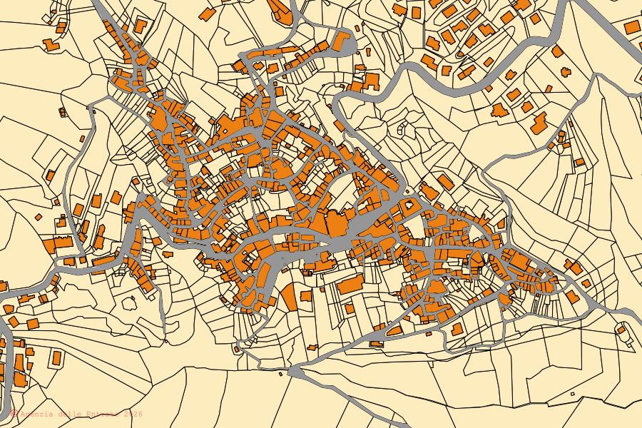Mappa catastale del centro di Serrastretta: particelle e fabbricati, cartografia Agenzia delle Entrate