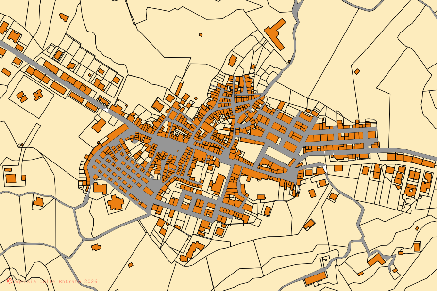 Mappa catastale del centro di Serrata: particelle e fabbricati, cartografia Agenzia delle Entrate