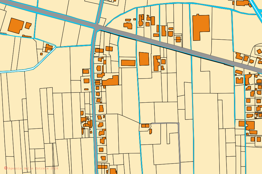 Mappa catastale del centro di Serravalle a Po: particelle e fabbricati, cartografia Agenzia delle Entrate