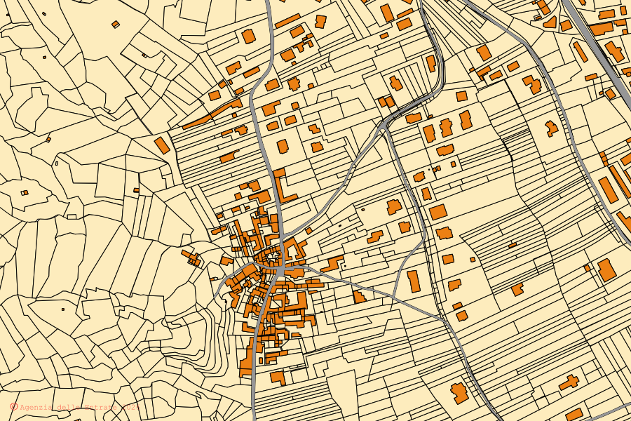 Mappa catastale del centro di Serravalle Sesia: particelle e fabbricati, cartografia Agenzia delle Entrate