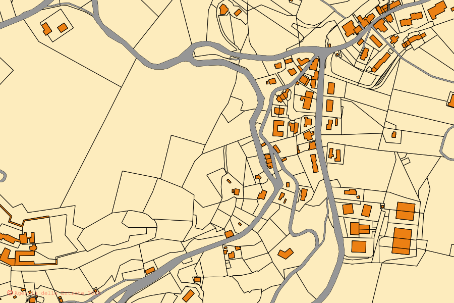 Mappa catastale del centro di Sestola: particelle e fabbricati, cartografia Agenzia delle Entrate