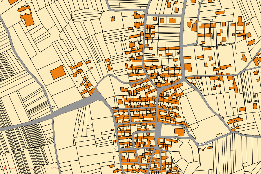 Mappa catastale del centro di Settimo Rottaro: particelle e fabbricati, cartografia Agenzia delle Entrate