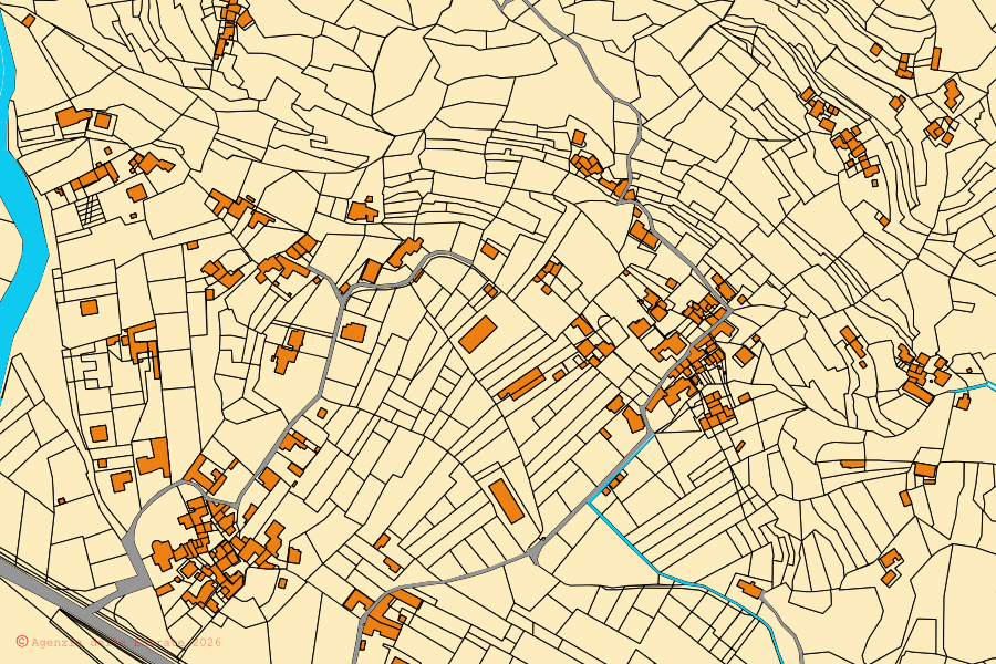 Mappa catastale del centro di Settimo Vittone: particelle e fabbricati, cartografia Agenzia delle Entrate