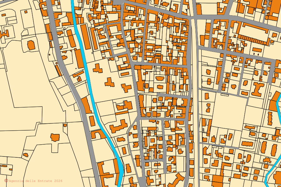Mappa catastale del centro di Seveso: particelle e fabbricati, cartografia Agenzia delle Entrate