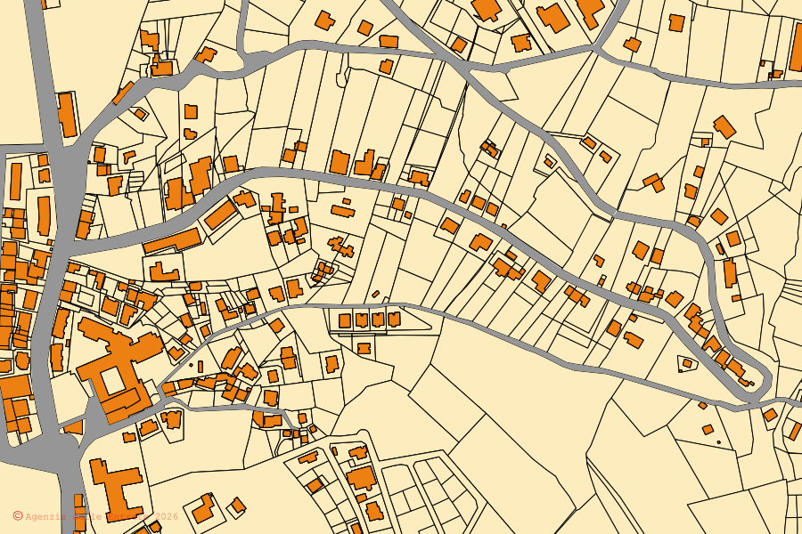 Mappa catastale del centro di Sezze: particelle e fabbricati, cartografia Agenzia delle Entrate