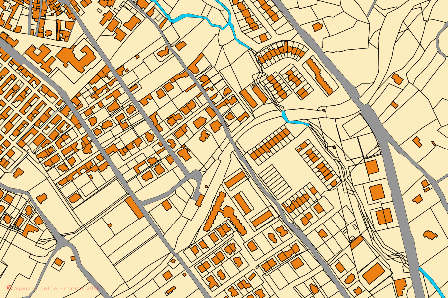 Mappa catastale del centro di Silanus: particelle e fabbricati, cartografia Agenzia delle Entrate