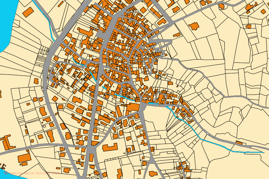 Mappa catastale del centro di Silvano d'Orba: particelle e fabbricati, cartografia Agenzia delle Entrate