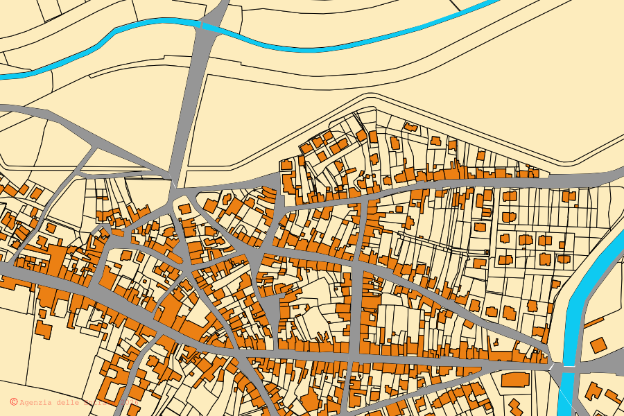 Mappa catastale del centro di Simaxis: particelle e fabbricati, cartografia Agenzia delle Entrate