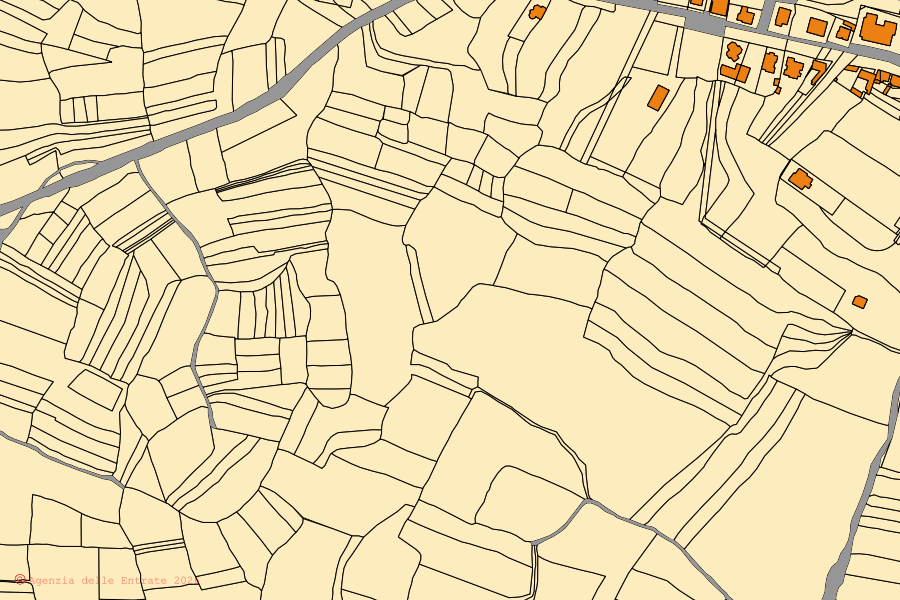 Mappa catastale del centro di Sini: particelle e fabbricati, cartografia Agenzia delle Entrate