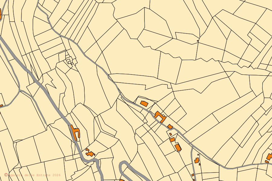 Mappa catastale del centro di Sinio: particelle e fabbricati, cartografia Agenzia delle Entrate