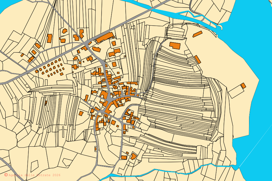 Mappa catastale del centro di Socchieve: particelle e fabbricati, cartografia Agenzia delle Entrate