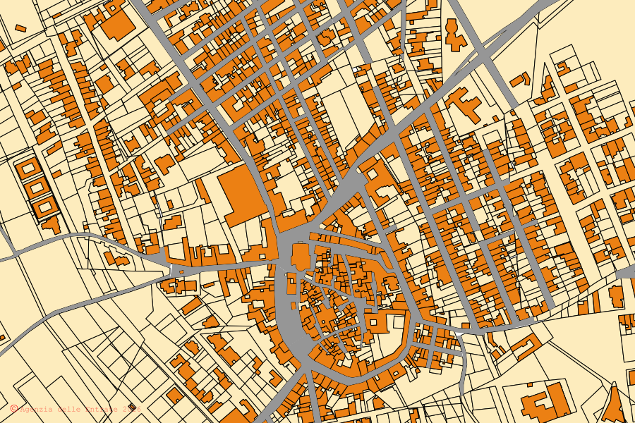 Mappa catastale del centro di Sogliano Cavour: particelle e fabbricati, cartografia Agenzia delle Entrate