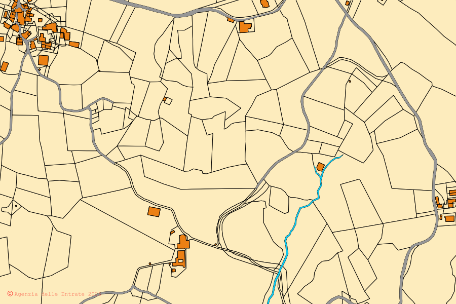 Mappa catastale del centro di Solignano: particelle e fabbricati, cartografia Agenzia delle Entrate