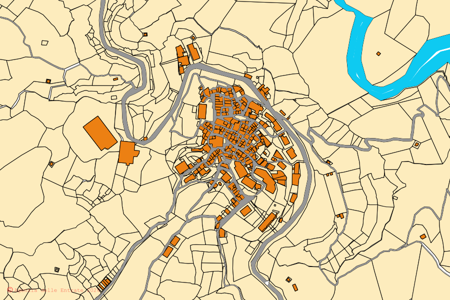Mappa catastale del centro di Sorbo San Basile: particelle e fabbricati, cartografia Agenzia delle Entrate