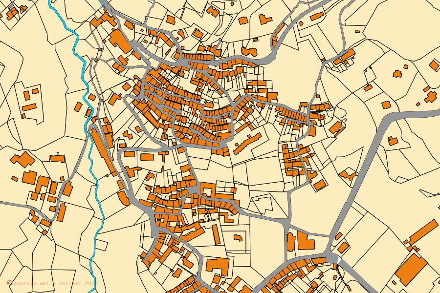 Mappa catastale del centro di Sordevolo: particelle e fabbricati, cartografia Agenzia delle Entrate