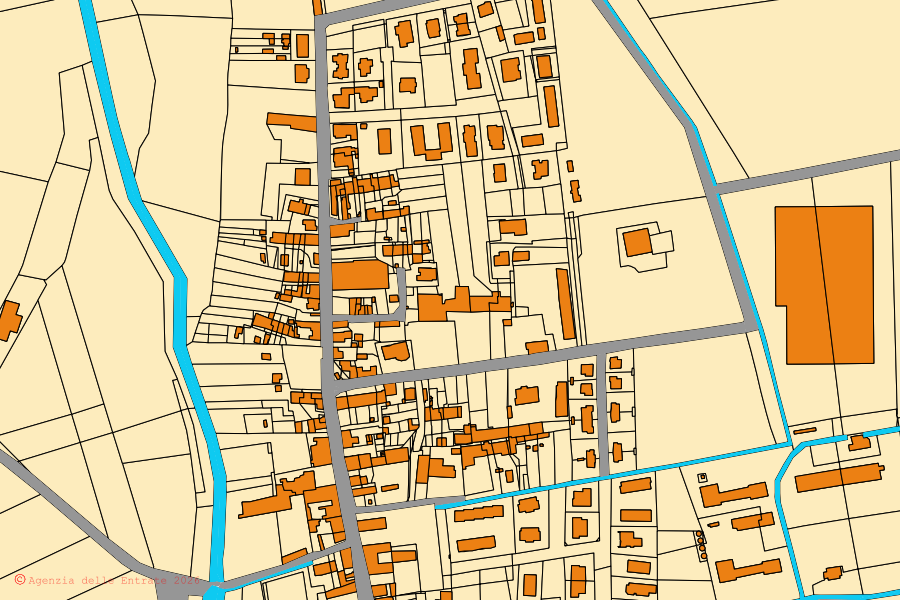 Mappa catastale del centro di Sorgà: particelle e fabbricati, cartografia Agenzia delle Entrate