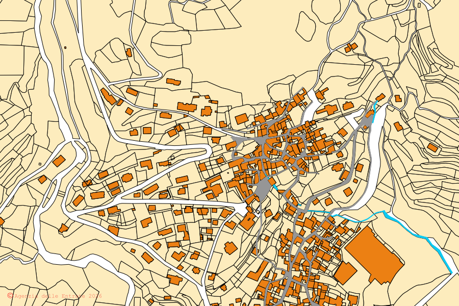 Mappa catastale del centro di Sormano: particelle e fabbricati, cartografia Agenzia delle Entrate