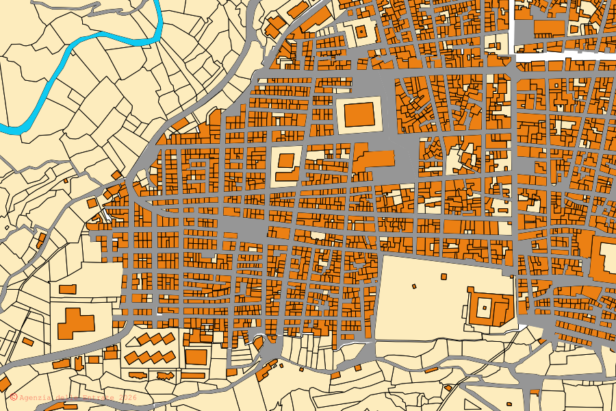 Mappa catastale del centro di Sortino: particelle e fabbricati, cartografia Agenzia delle Entrate