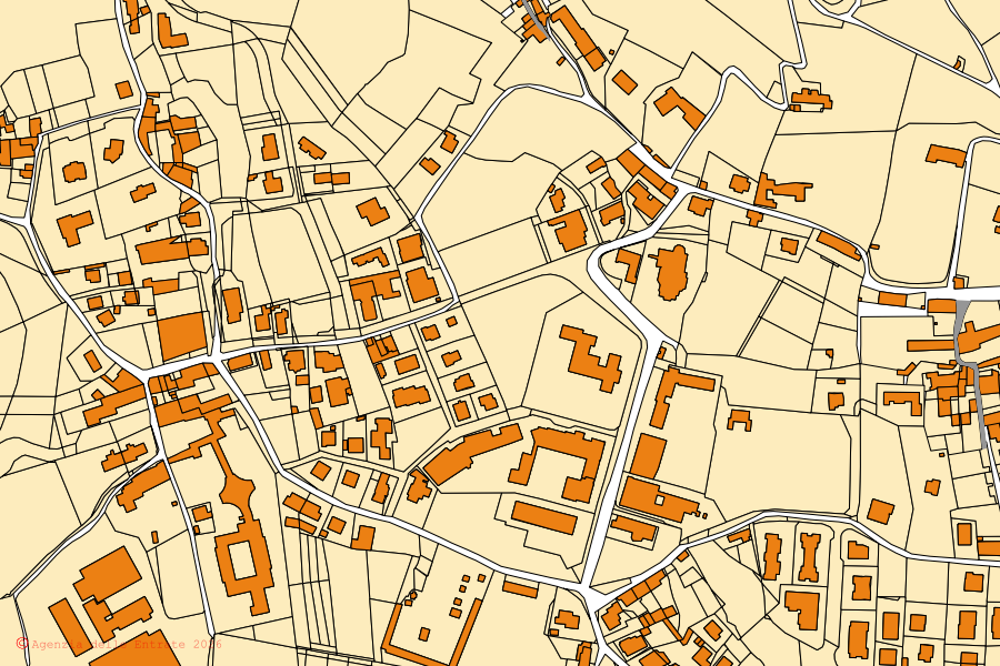Mappa catastale del centro di Sotto il Monte Giovanni XXIII: particelle e fabbricati, cartografia Agenzia delle Entrate