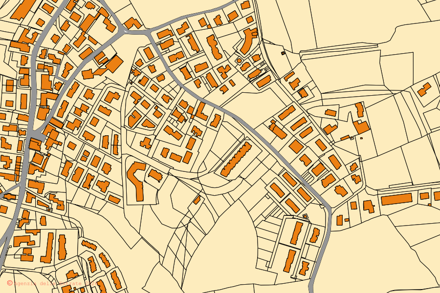 Mappa catastale del centro di Sovicille: particelle e fabbricati, cartografia Agenzia delle Entrate