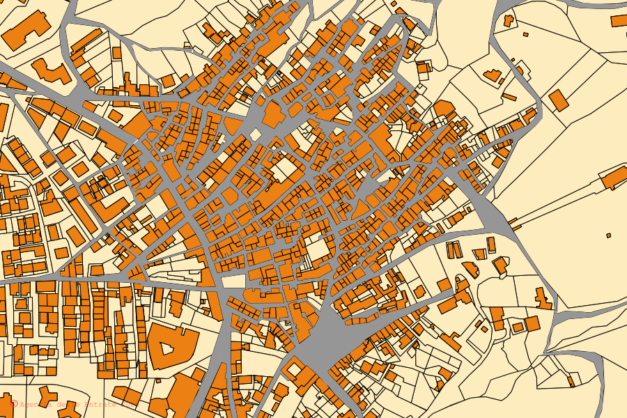 Mappa catastale del centro di Spezzano Albanese: particelle e fabbricati, cartografia Agenzia delle Entrate