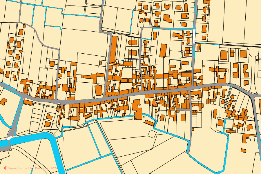 Mappa catastale del centro di Spineda: particelle e fabbricati, cartografia Agenzia delle Entrate