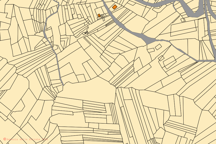 Mappa catastale del centro di Spinete: particelle e fabbricati, cartografia Agenzia delle Entrate