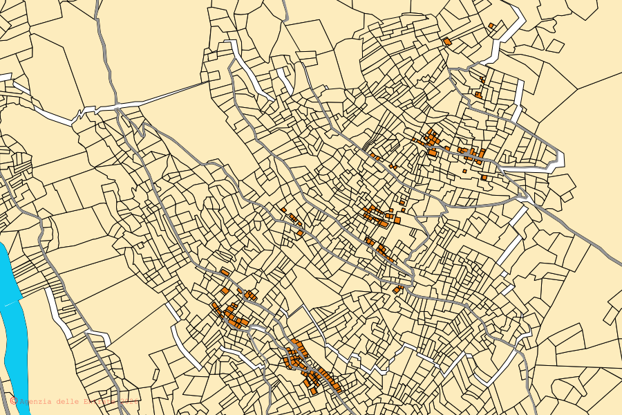 Mappa catastale del centro di Spriana: particelle e fabbricati, cartografia Agenzia delle Entrate