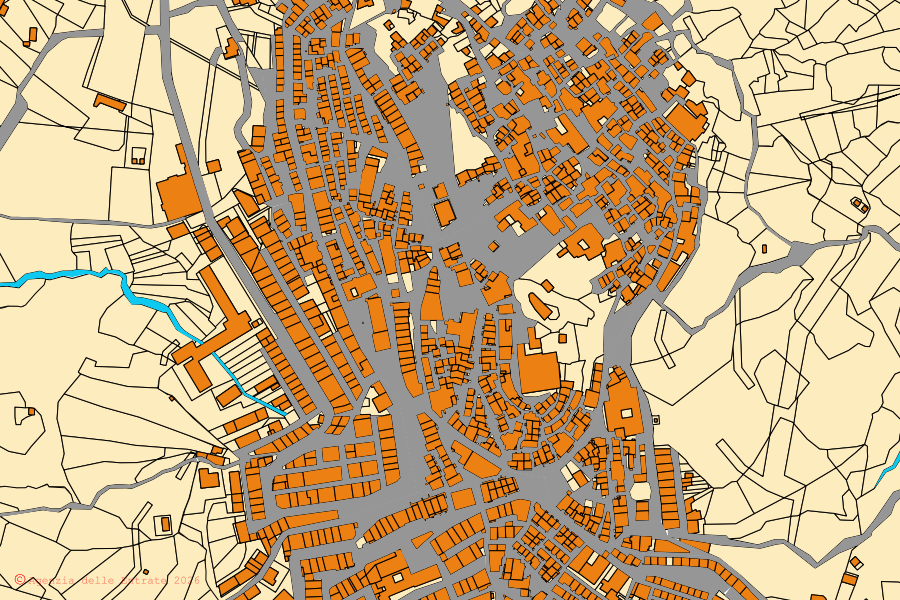 Mappa catastale del centro di Stigliano: particelle e fabbricati, cartografia Agenzia delle Entrate