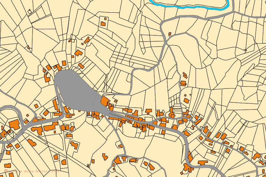 Mappa catastale del centro di Strangolagalli: particelle e fabbricati, cartografia Agenzia delle Entrate