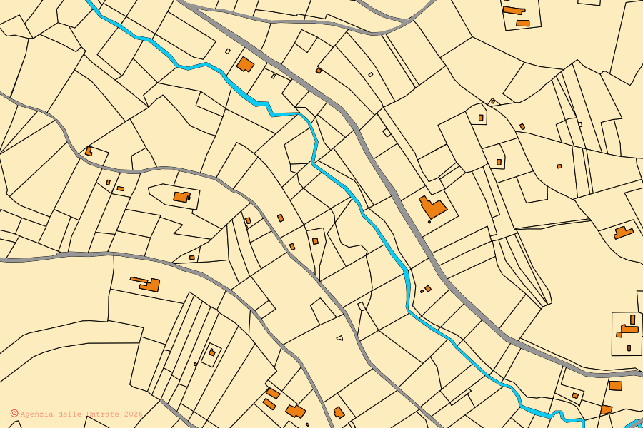Mappa catastale del centro di Strevi: particelle e fabbricati, cartografia Agenzia delle Entrate