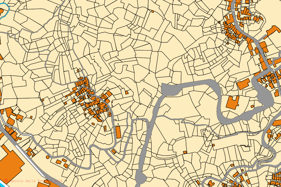 Mappa catastale del centro di Strona: particelle e fabbricati, cartografia Agenzia delle Entrate