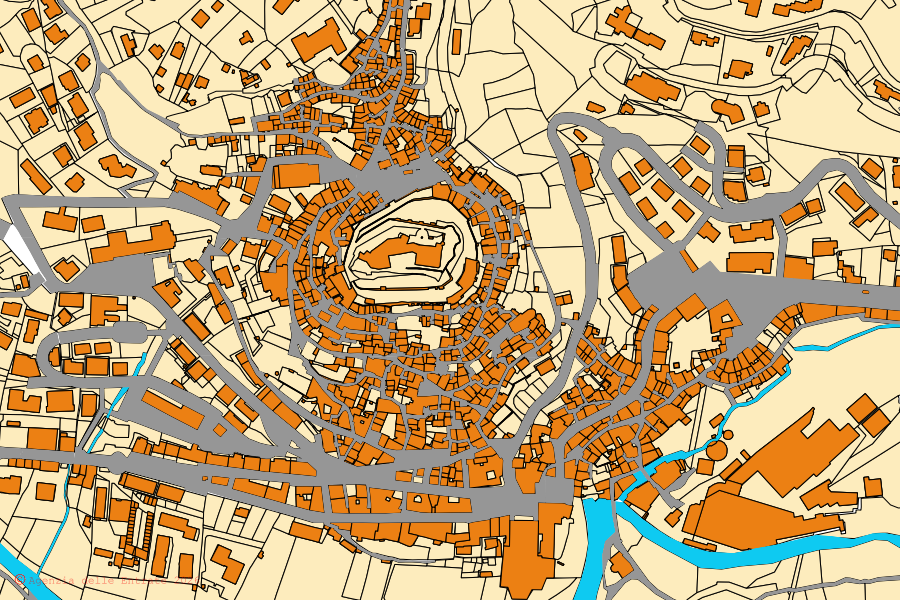 Mappa catastale del centro di Subiaco: particelle e fabbricati, cartografia Agenzia delle Entrate