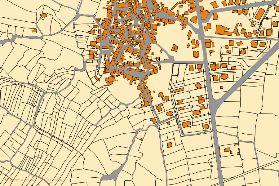 Mappa catastale del centro di Suni: particelle e fabbricati, cartografia Agenzia delle Entrate
