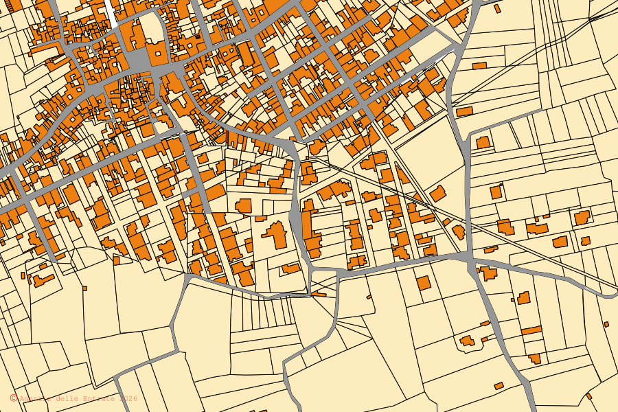 Mappa catastale del centro di Surano: particelle e fabbricati, cartografia Agenzia delle Entrate