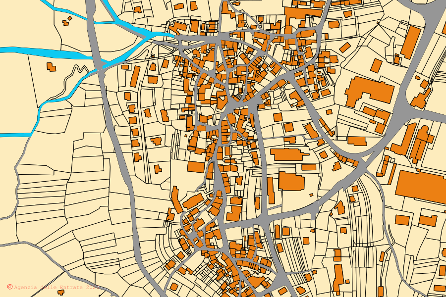 Mappa catastale del centro di Sutrio: particelle e fabbricati, cartografia Agenzia delle Entrate