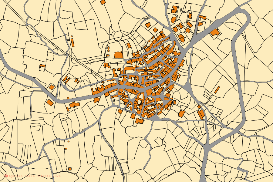 Mappa catastale del centro di Tadasuni: particelle e fabbricati, cartografia Agenzia delle Entrate