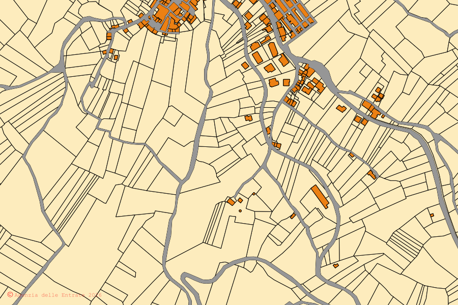 Mappa catastale del centro di Tagliacozzo: particelle e fabbricati, cartografia Agenzia delle Entrate