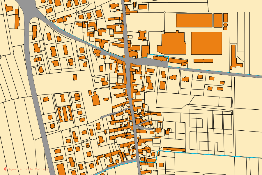 Mappa catastale del centro di Tarantasca: particelle e fabbricati, cartografia Agenzia delle Entrate