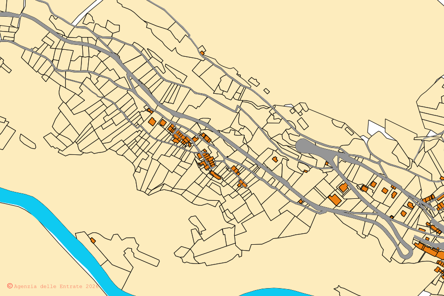 Mappa catastale del centro di Tartano: particelle e fabbricati, cartografia Agenzia delle Entrate