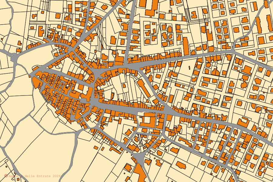 Mappa catastale del centro di Taurasi: particelle e fabbricati, cartografia Agenzia delle Entrate