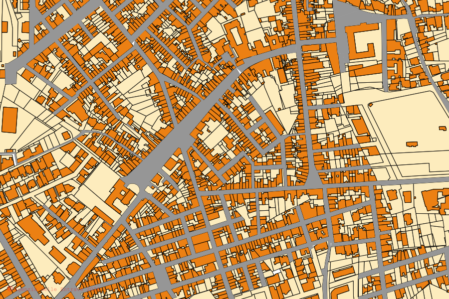 Mappa catastale del centro di Taviano: particelle e fabbricati, cartografia Agenzia delle Entrate